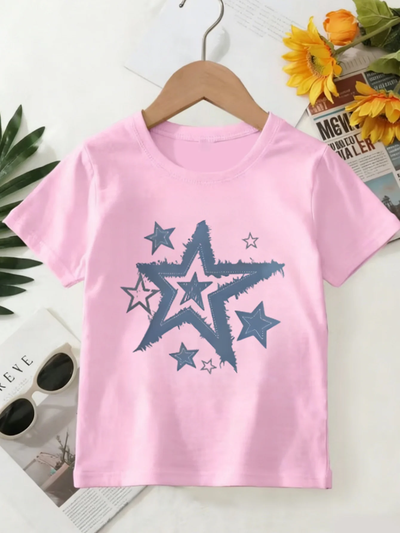 Vintage Distressed Blue Star Graphic Print T Shirt Family Matching Outfit Boys Girls Kids Short Sleeve Children Daily Tees