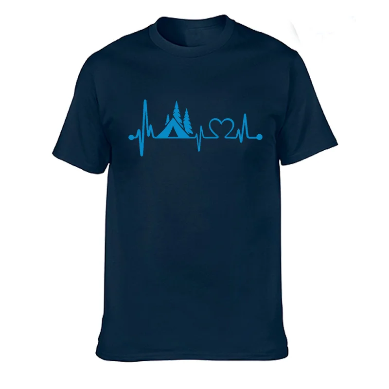 

New Summer Men Cotton O-Neck Short Sleeve T-Shirts Tent Camper Heartbeat Lifeline Monitor Prints T Shirt Men's Tees Plus Size