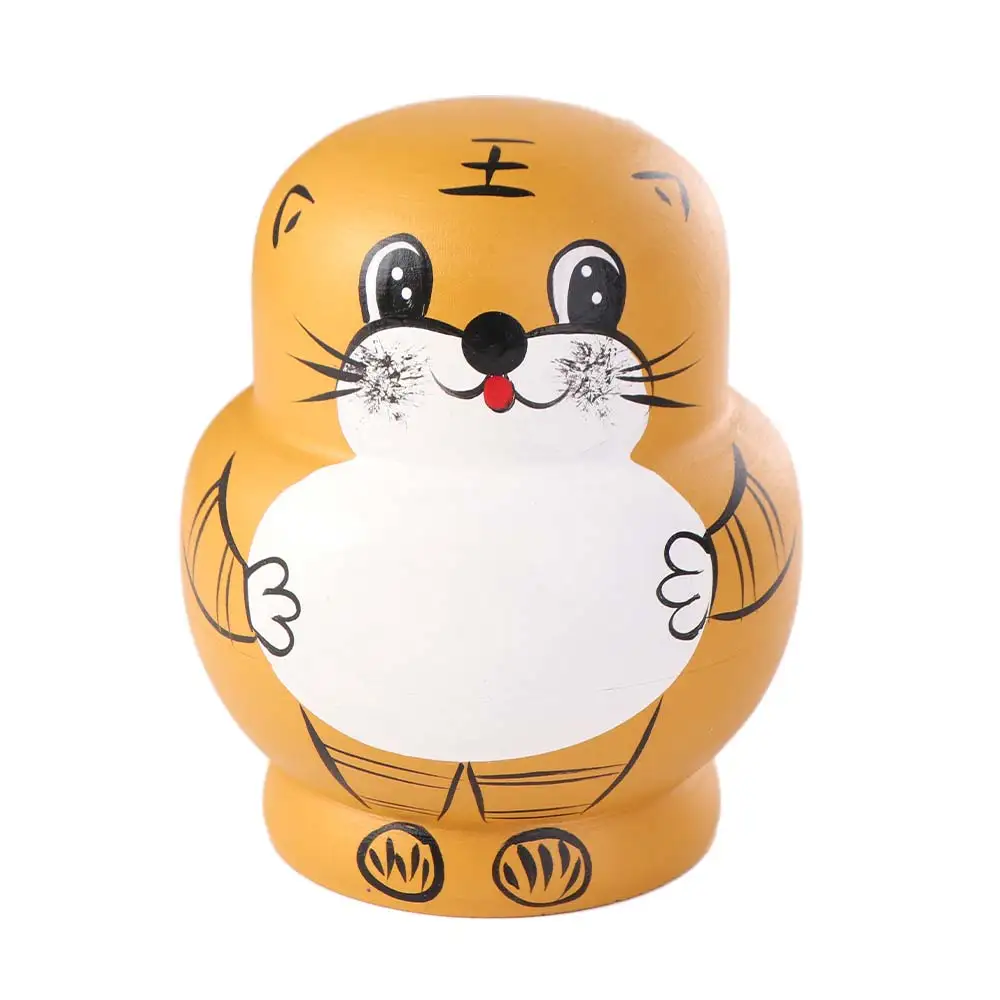 10 Layer Tiger Russian Nesting Animals Pattern Wooden Animal Tiger Stacking Large Eyes Cartoon Matryoshka Toddlers Child