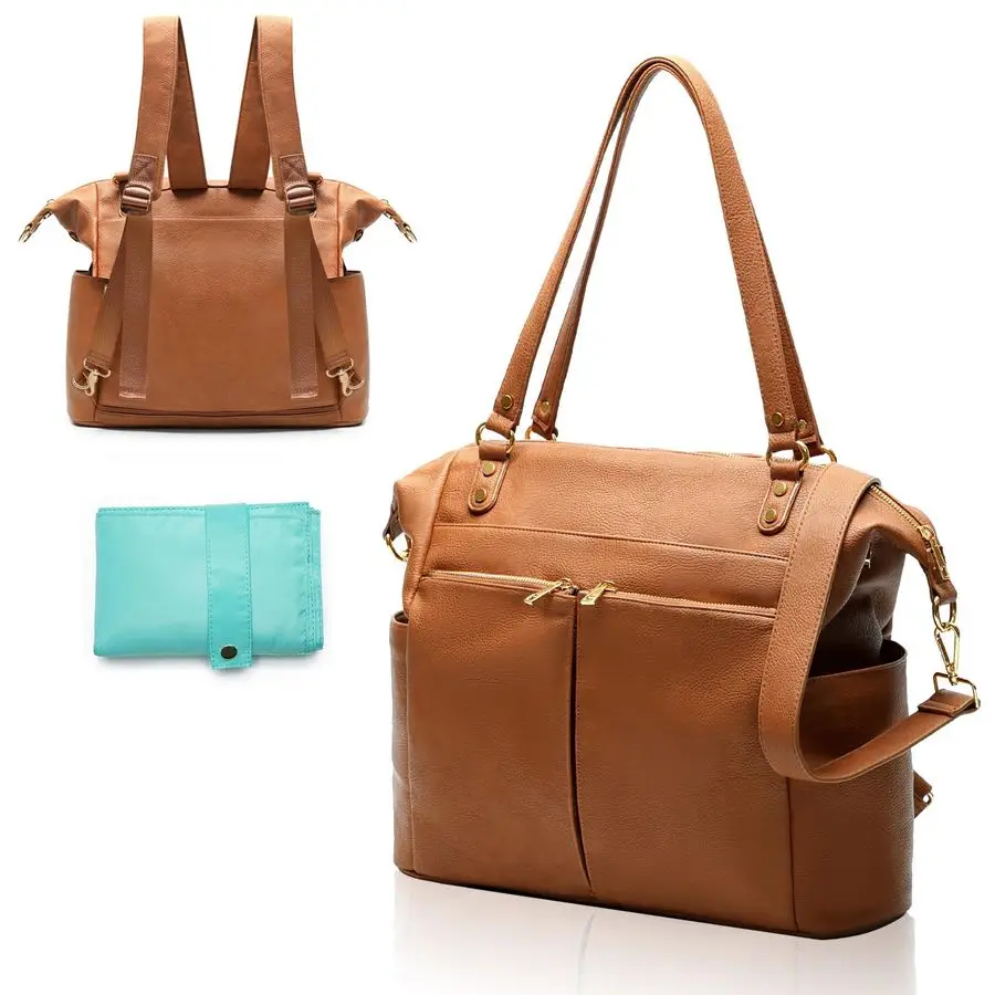 

Diaper Bag Tote, 4 in 1 Leather Diaper Bag Backpack with 13 Pockets, Convertible Baby Bag for Boys Girls,Diaper Bags Baby Regist