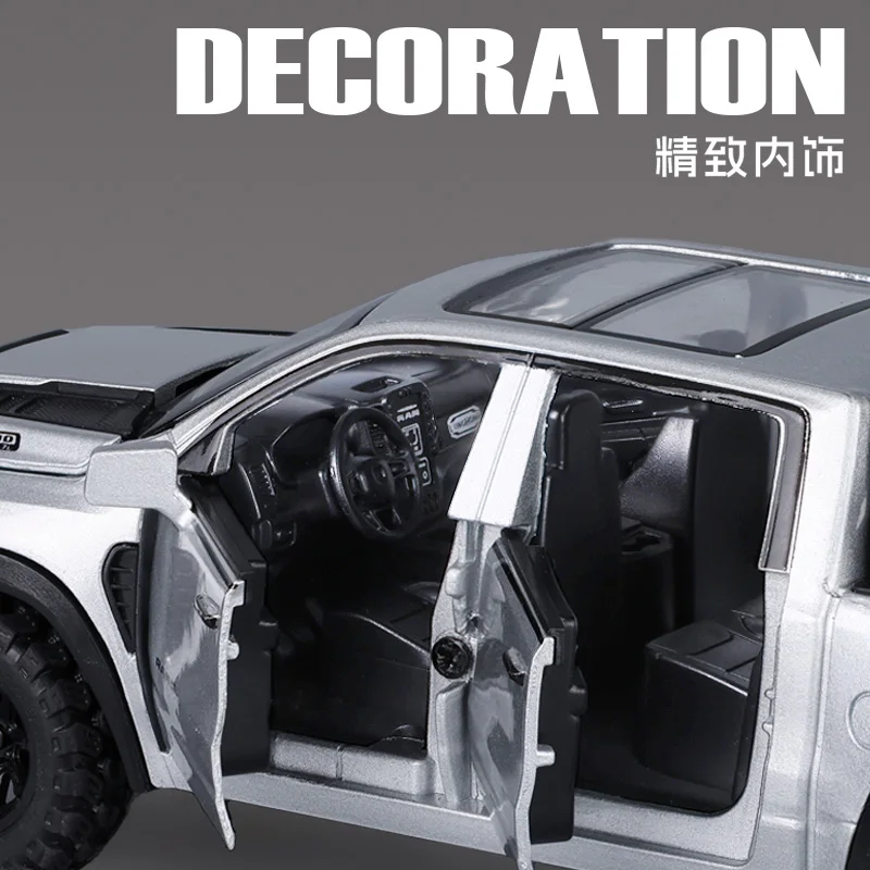 1:32 Ram 1500 TRX Mammoth Pickup Truck Toy Car Miniature Diecast Off Road Vehicle Model Pull Back Sound Light Collection Gift view 5