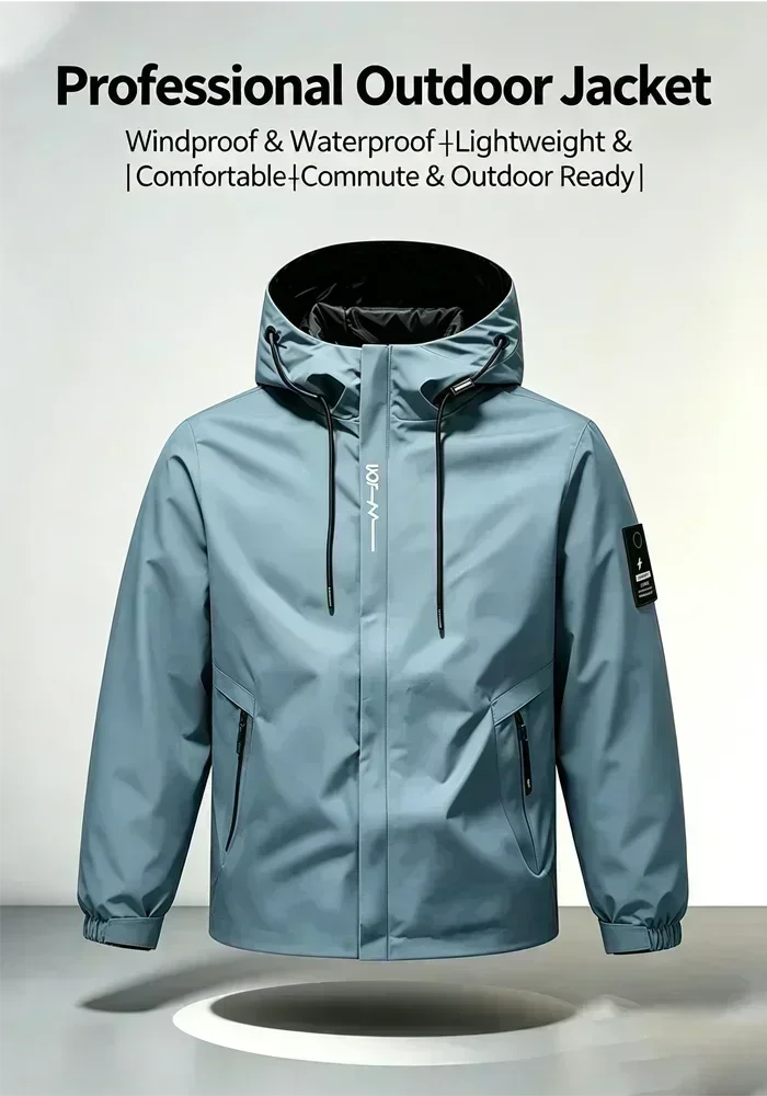 Neue wasserdichte Softshell-Jacke für Herren, Outdoor-Reißverschluss-Windjacke mit Kapuze, leichte Wander- und Campingjacke für Frühling und Herbst – Detail 6
