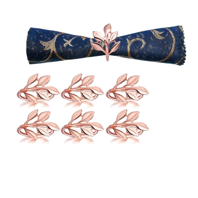 A84X-6 Pcs Napkin Ring,Leaf Napkin Set,Napkin Ring Napkin Holder Decoration,Suitable For Christmas,Holiday, Dinner Decoration
