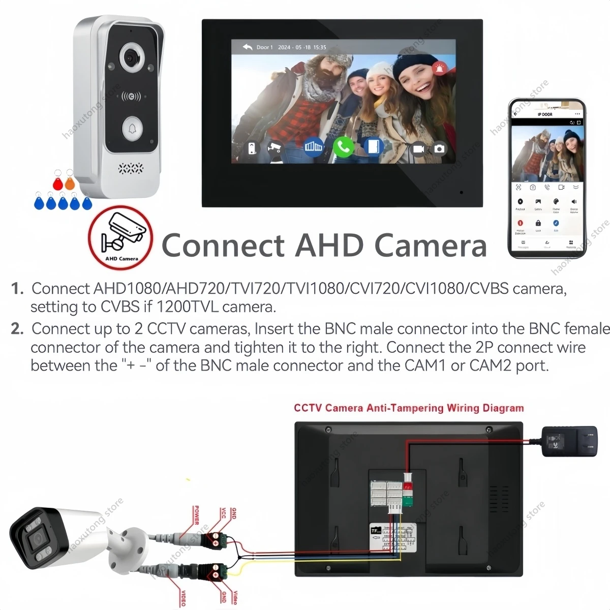 7 Inch Tuya Smart Wired Home Videophone Intercom System Dual Lock Unlocking FHD 1080P Wireless Video Doorphone Intercom Doorbell