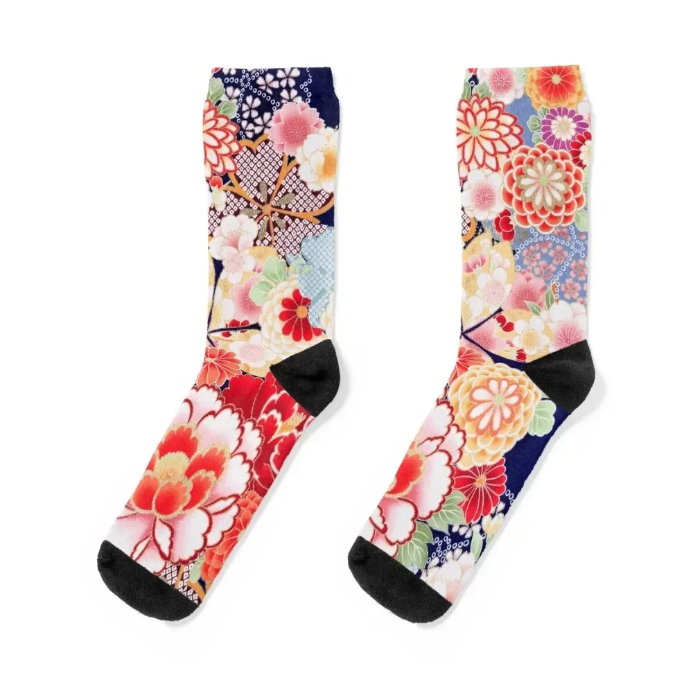 ANTIQUE JAPANESE FLOWERS Pink White Wild Roses Kimono Style Floral Socks kids professional running Boy Socks Women's