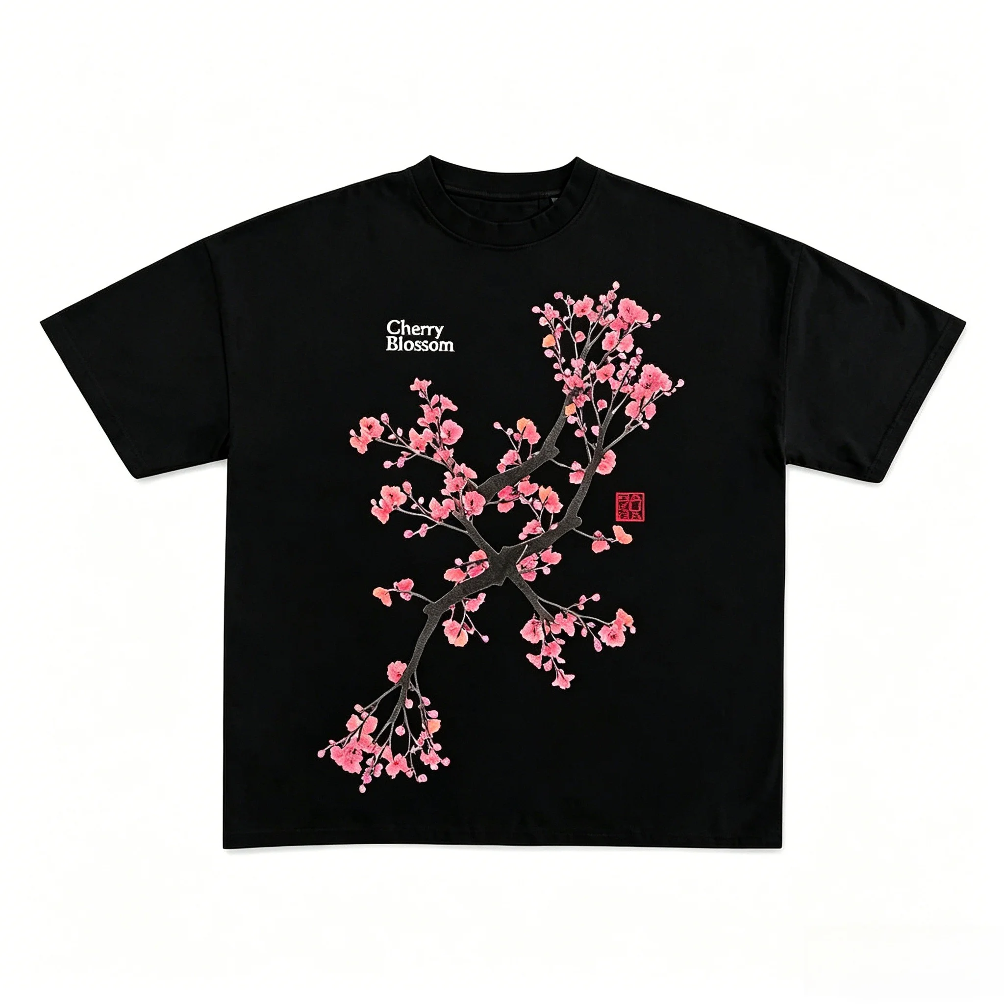2026 New Unisex Aesthetic Tee Oriental Sakura Flower Branch Print Casual Street Short Sleeve T‑Shirt Tops