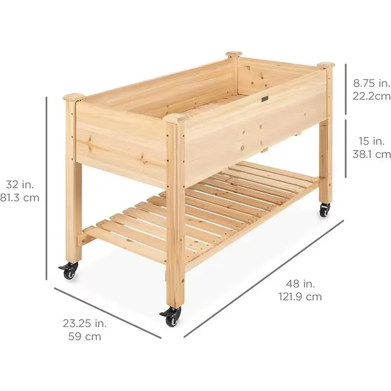 Movable Wood Flower Box Flower Stand Vegetable Planter for Indoor/Outdoor Balcony Gardening Durable Home Garden Accessory