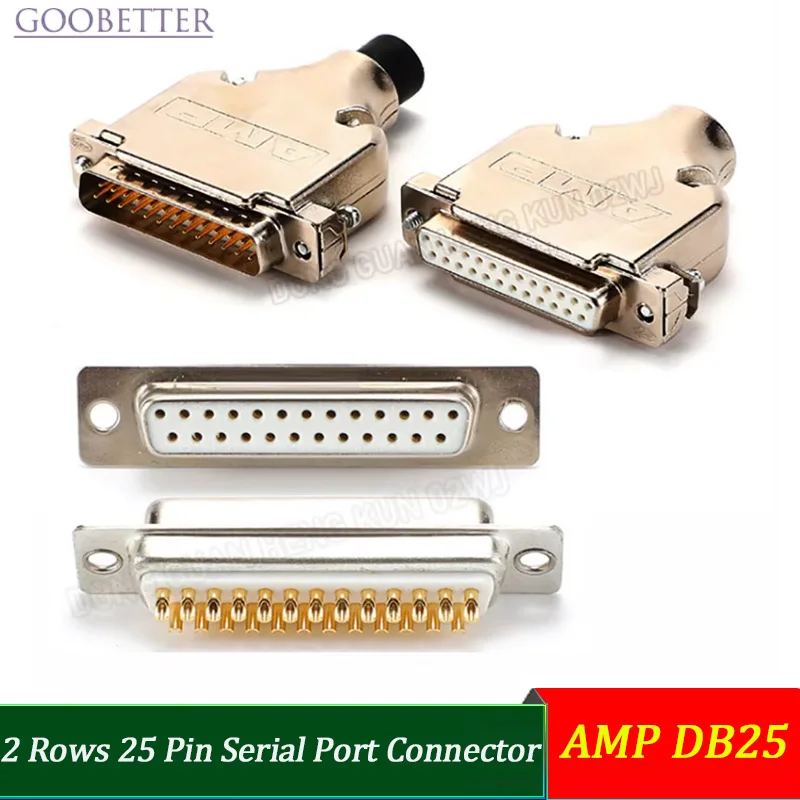 AMP DB25 Male/Female Plug Metal Shell Kit 2 Rows 25 Pin Serial Port Connector D-SUB 25 Adapters Solid Needle Gold Plating