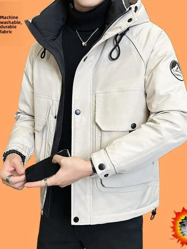 

New National Stand Men's down Jaet Hooded Workwear Warmth Outerwear Goose down Coat Thiened ort Sle Winter Faion