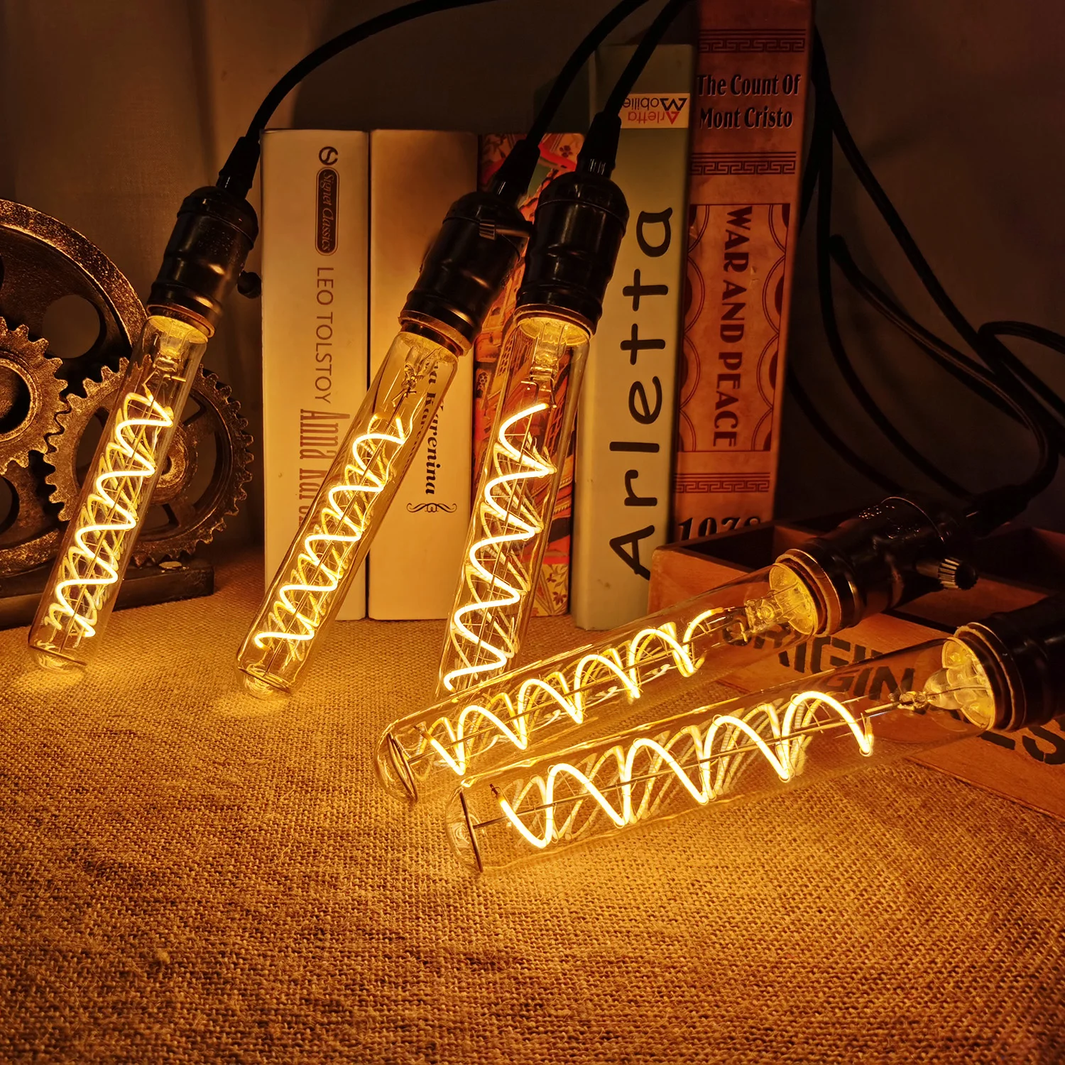 TIANFAN Vintage Led Bulb T28 185mm Long Tube Edison Bulb 4W Dimmable 220V 110V E26 E27 Spiral Filament Decorative Light Bulb