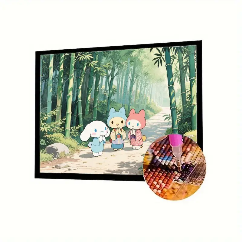 

1 шт. 5D Full Drill Diamond Painting Kit — милый Sanrio Cinnamoroll My Melody Kuromi в кимоно, пейзаж Serene Bamboo Forest Path,