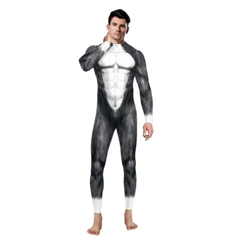 

❤2026★ Wolf 3D Print Cosplay Animal Jumpsuit Adult Catsuit Long Sleeve Halloween Costume Carnival Zentai Bodysuit Men Clothing❤