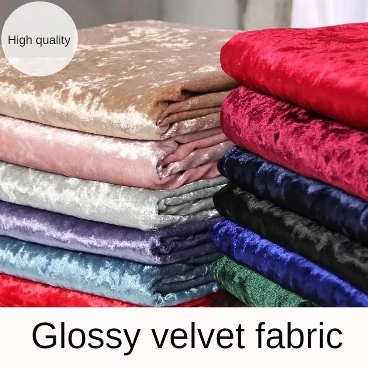 4 Sides Stretch Glossy Black Velvet Fabric By The Meter for Sofacovers Tablecloth Sewing Plain Soft Velour Textile Skin-friendly