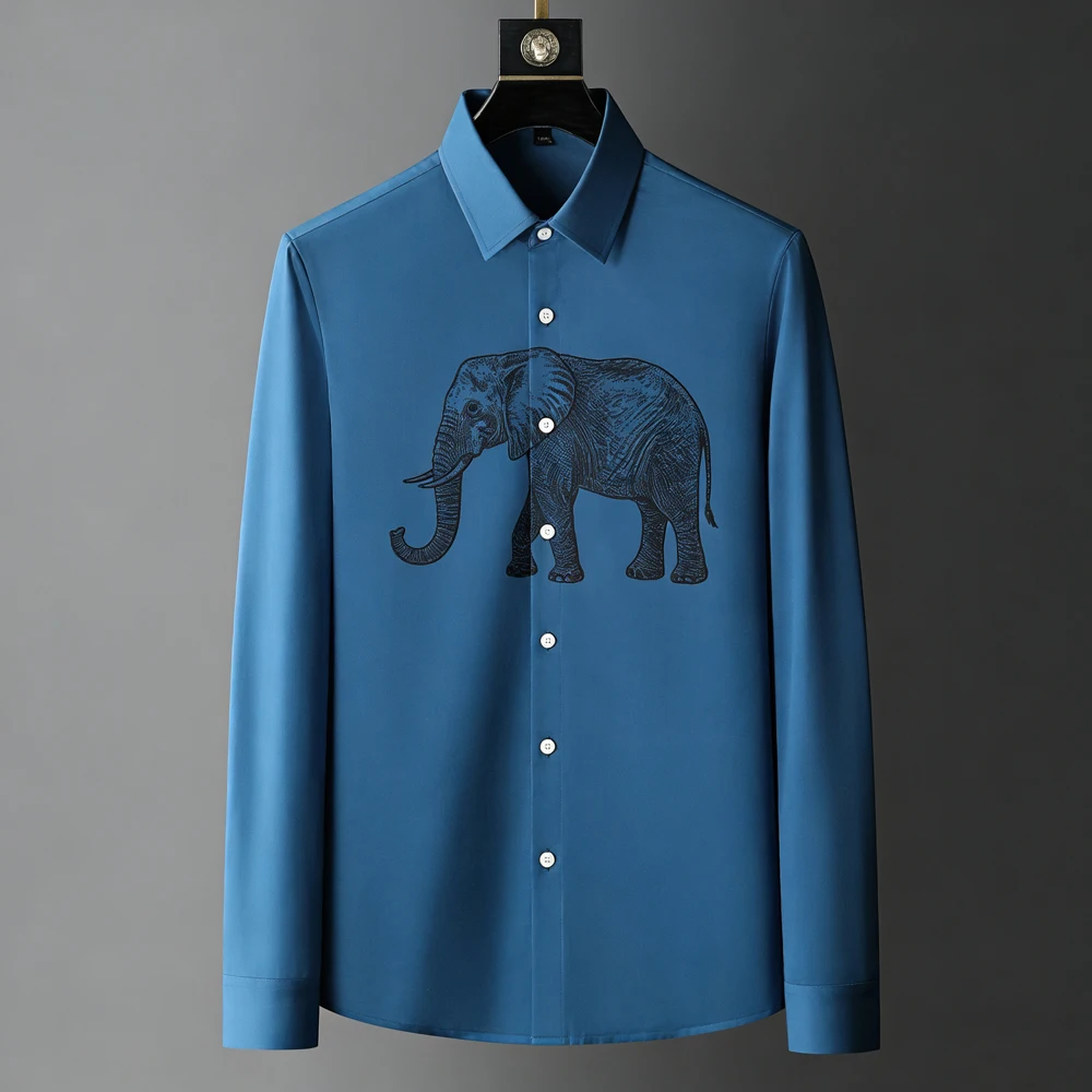 

2025 Men's Southeast Asian Elephant Colorful 3D Printed Shirt Long Sleeve Lapel Button Hawaiian Beach Shirt Party Men's Clothes
