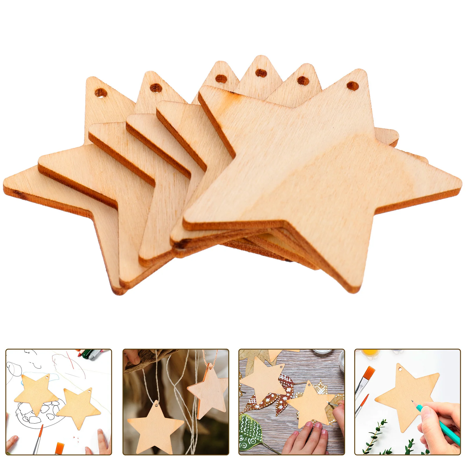 

50 set Star Tags Unfinished Pentagram Cutouts Diy Crafts Decorative Slices Natural Wooden Handicraft Graffiti Wood Pieces Diy