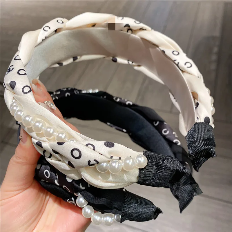 Fashion Wide Fabric Dot Pearl Braid Thick Hairband Women\'s Girls Head Band Hair Hoop Hair Accessories Makeup Headwear Headdress