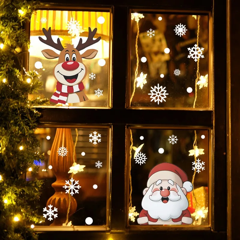 Christmas Window Stickers Santa Claus Xmas Tree Cartoon Glass Decal Merry Christmas New Year Holiday Decorations for Home