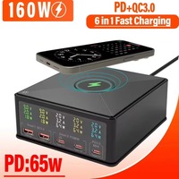 160W 5 Port USB C Charger Station Wireless Charging Fast Charger PPS QC3.0 PD 65W Quick Charge for Tablet iPhone Samsung Laptop
