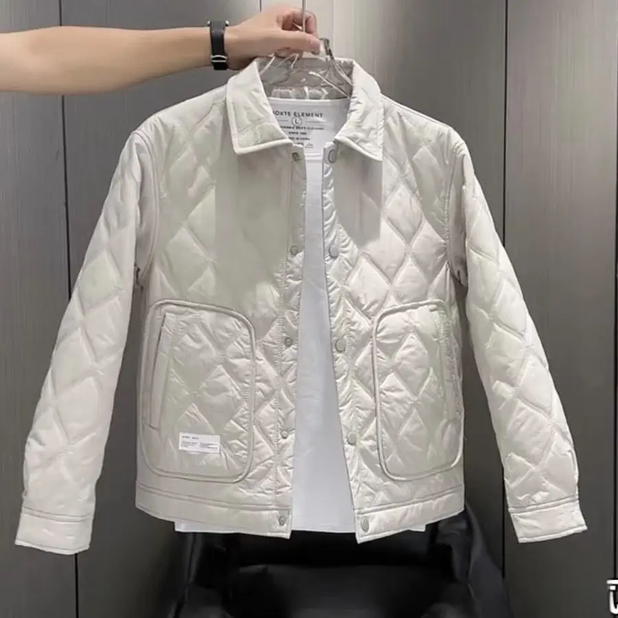 Autumn Men's Diamond-shaped Cotton Jacket Winter Fashion Cotton Jacket Coat 2024