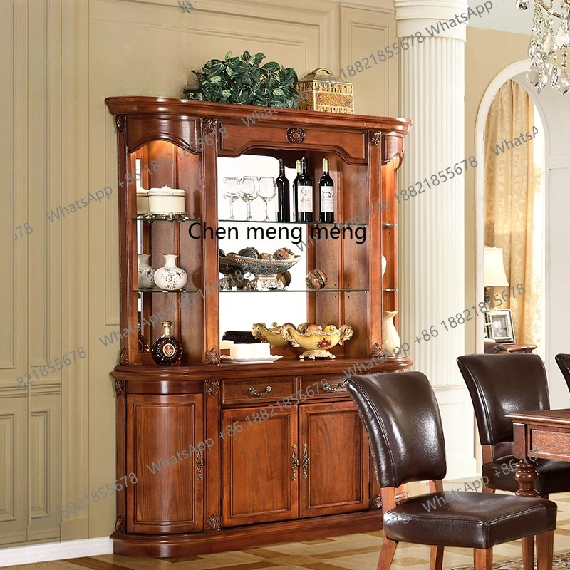 

American solid wood dining side cabinet, European retro multi-functional storage decorative living room wine cabinet