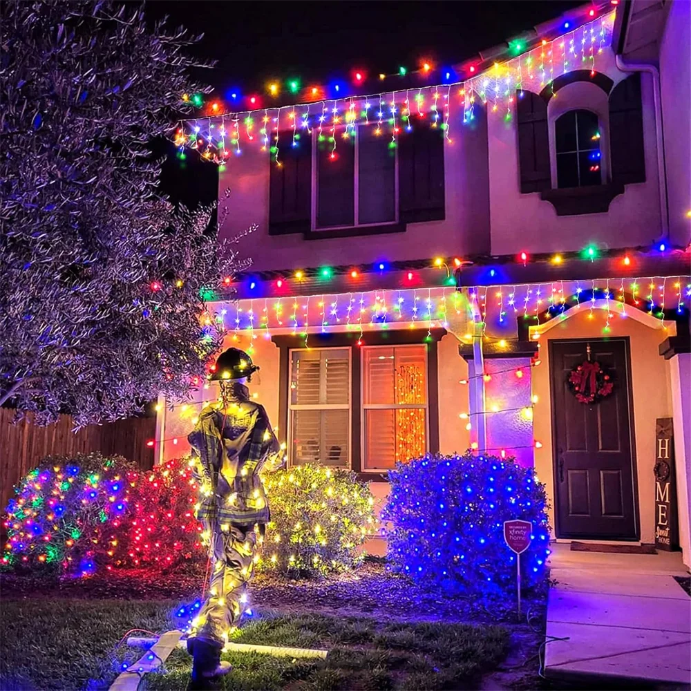 Imagem -02 - Luzes de Natal ao ar Livre Led Cortina de Sincelo Luzes da Corda 4m 20m Rua Guirlanda Luzes de Fadas para o Ano Novo Ornamentos de Natal