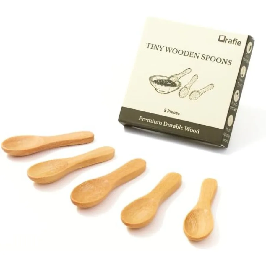 

2.3 Ih Tiny Wooden Spoons 5 Pcs Mini Spoon for Condiments Sauces Salt Sugar Spices Dips Seasonings Herbs Garnishes