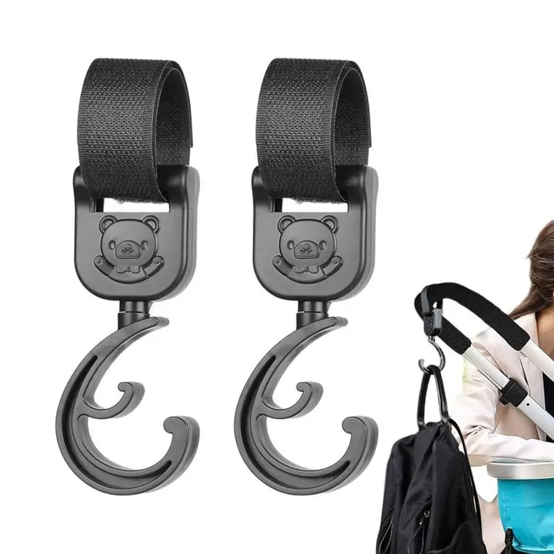 

Baby Stroller Hooks Rotatable ABS Pram Strap Hooks Baby Pushchair Stroller Hooks With Bear Pattern Diaper Mommy Bag Hooks