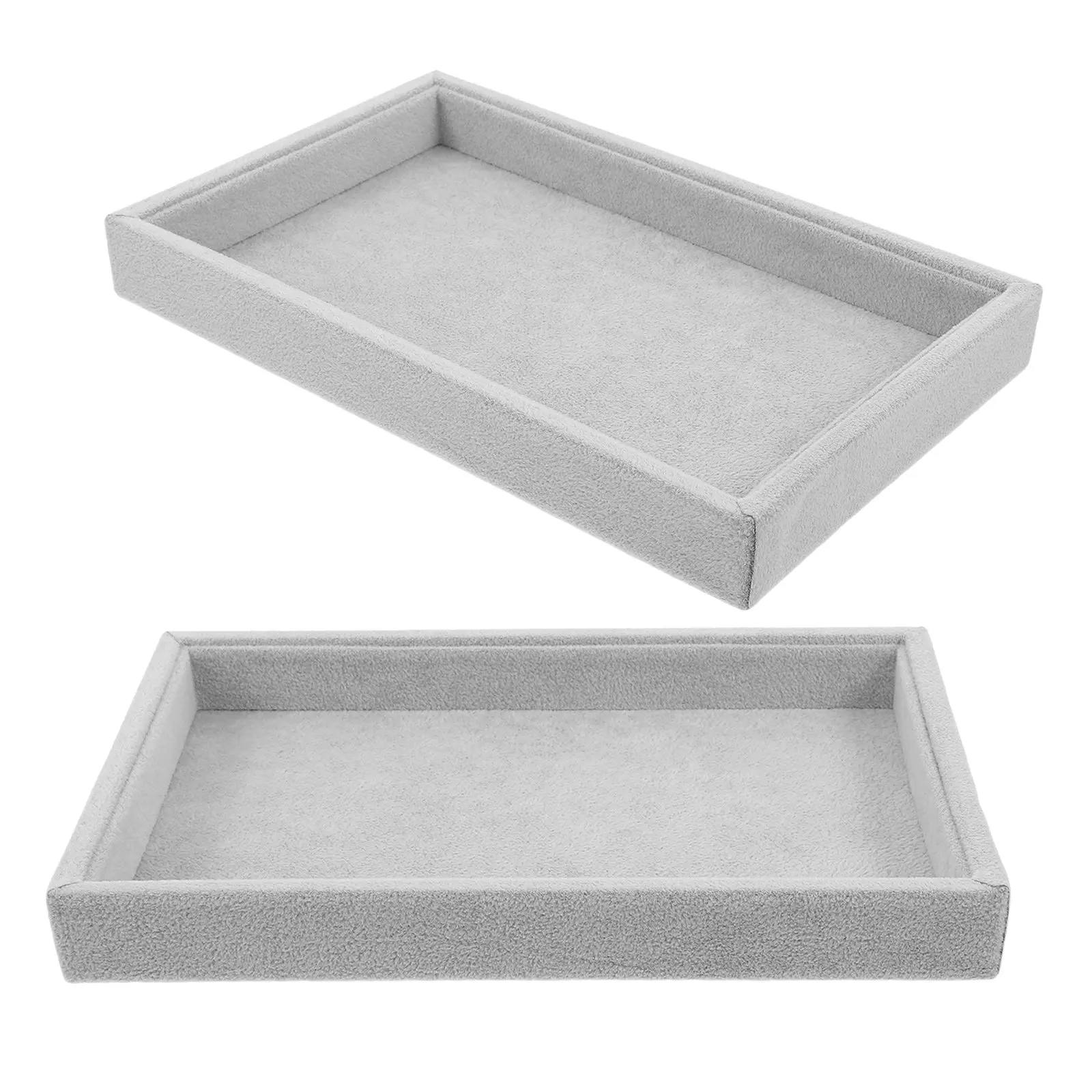 

2Pcs Jewelry Display Organizer Tray Stackable Ice Gray Jewelry Tray for Rings Necklaces Bracelets Vanity Velvet Organizer Trays