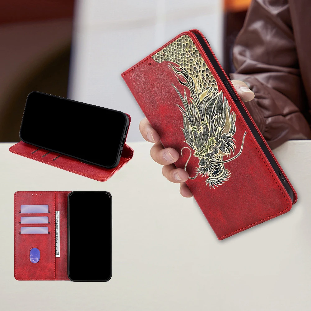 Fashion Dragon Pattern Leder Flip Wallet Case für Oneplus Nord 5 4 3 Nord CE5 CE3 CE4 Lite Ace 6 3 5 Pro Kartenfächer Holster