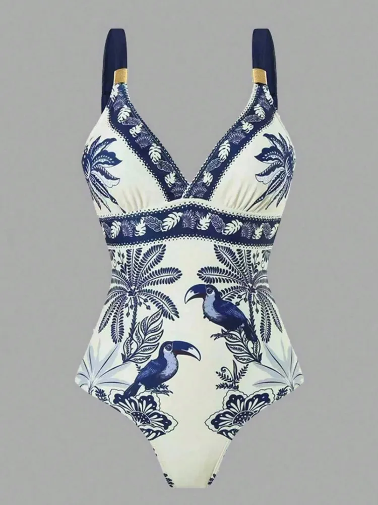 レトロなビキニプリントファッションツーピース水着とスカート付きカバーアップタイトな女性の包帯夏のビーチ高級エレガント