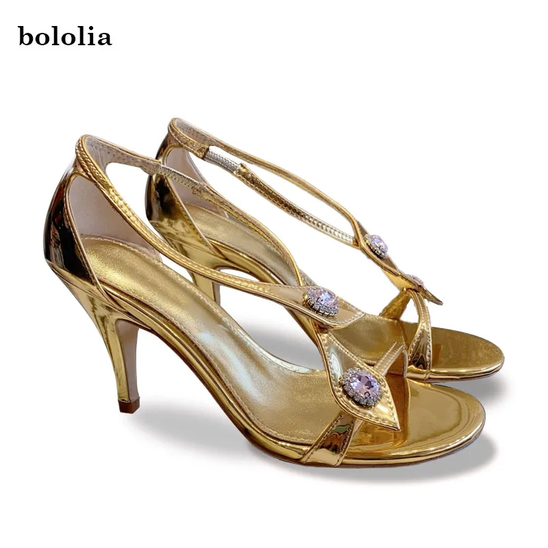 

High Quality High Heels Sandals For Woman Bling Rhinestone Banquet Dress Shoes Open Toe Stiletto Genuine Leather Sandalias