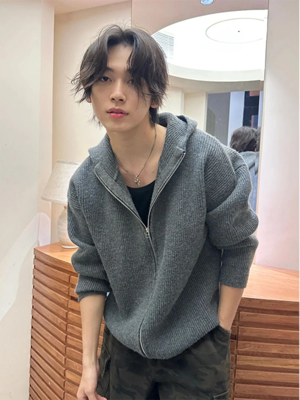 

Мужской свободный вязаный кардиган с капюшоном, уличный стиль, зимняя повседневная одежда, удобное пальто с длинными рукавами