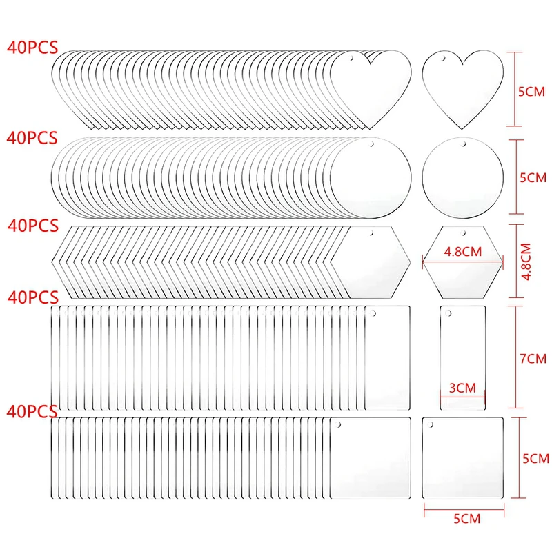 200PCS/Set DIY Keychain Crafts Acrylic Keychain Blanks Clear Keychains For Acrylic Transparent Circle Acrylic Blanks Keychain