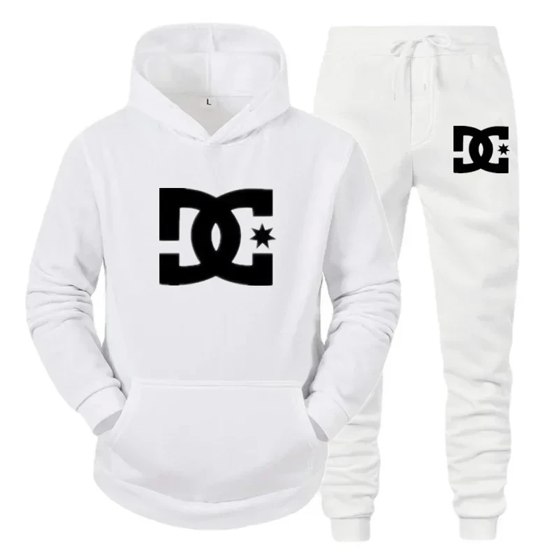 Sweatshirthoodie DC printed men\'s new autumn/winter sweater stand up collar hooded jacket and casual pants two-piece set