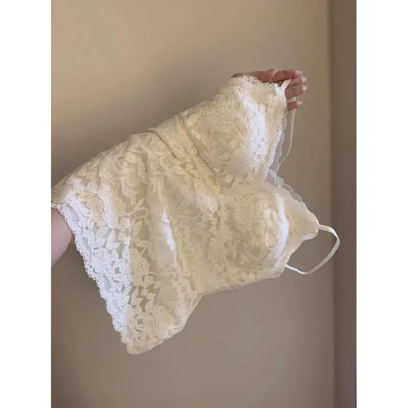 35-50KG Girl Champagne Lace Camisole Chest Pad Autumn Winter Slim fit Interior Fleece lined Anti light Sexy Pure famous Internet