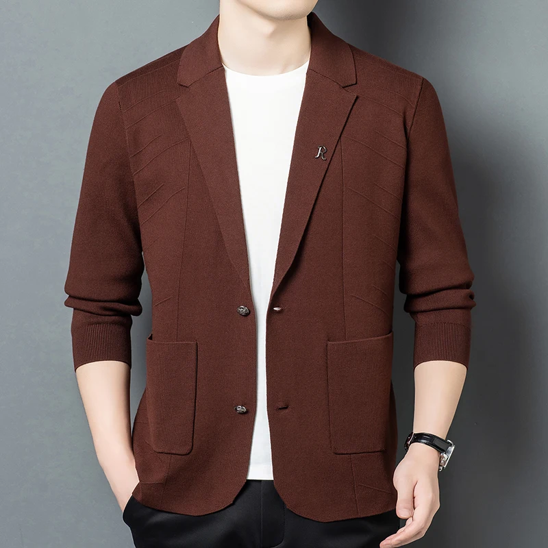 High-Quality Men's Fashionable Casual Knitted Collar Long Sleeve Button Coat Autumn Winter New Style Trendy All-Match Outerwear
