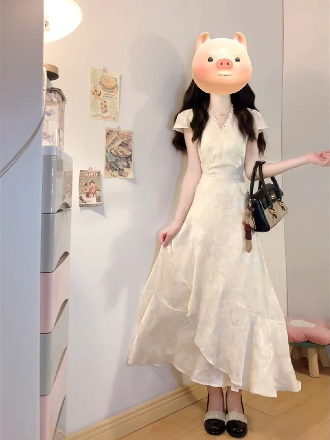 

plus Size Women's Gentle Sle V-Ne Floral Embellied Svel Midi Dr Summer New High Waist Asymmetrical Skirt