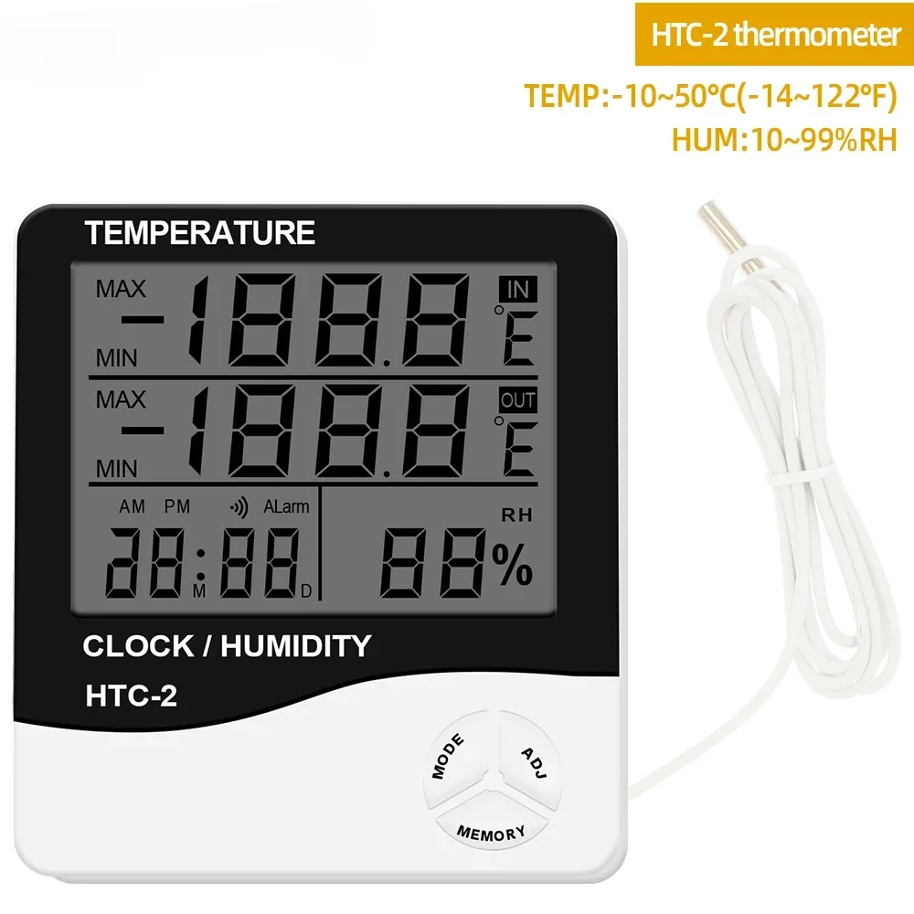 ميزان الحرارة الرقمي الرطوبة HTC1 HTC2 LCD داخلي في الهواء الطلق محطة الطقس على مدار الساعة مراقبة درجة الحرارة والرطوبة