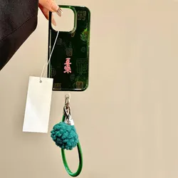 Whirlpool pattern green background pink lettering Joy phone case with phone lanyard for iPhone 11 12 13 14 15 16 pro max