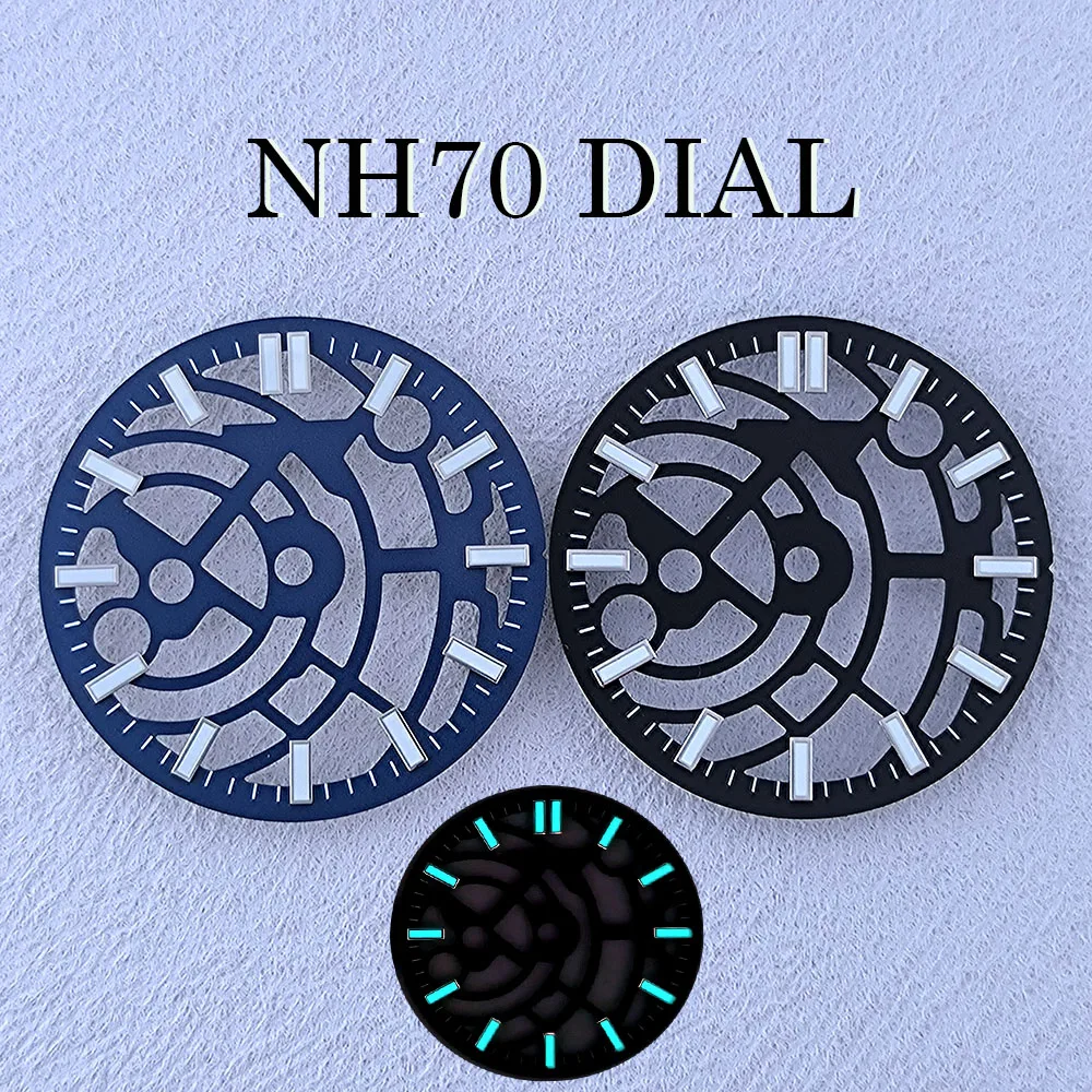 NH70 Полый циферблат для мужских часов, черный, синий циферблат, 28,5 мм, набор рук, синий светящийся циферблат, инструменты для ремонта механизмов NH70