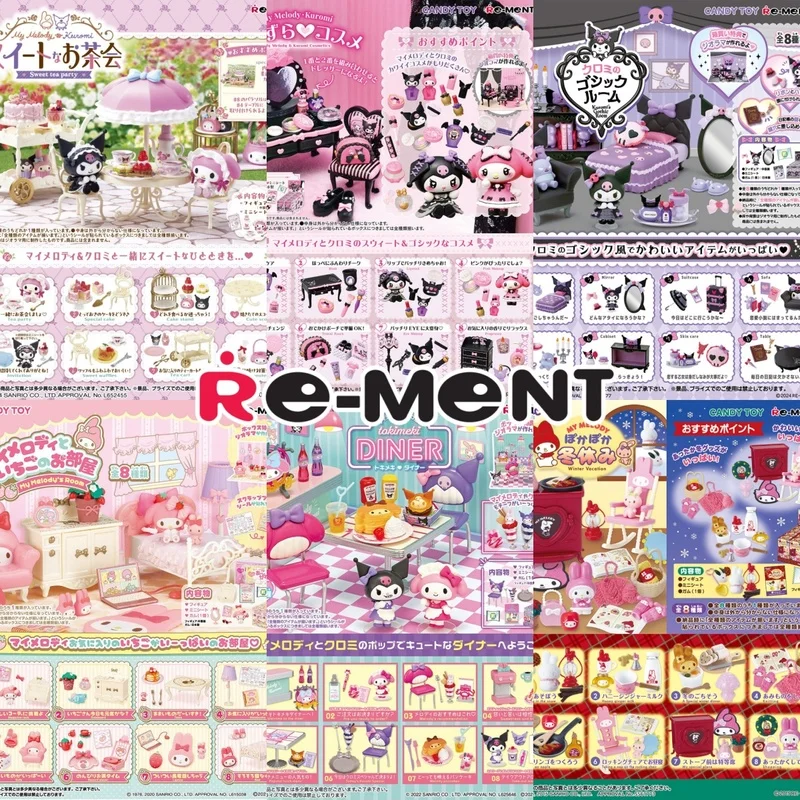 Re-Ment Nova Cena Miniatura Original My Melody'Room Kuromi Room Figuras de Ação Modelos Colecionáveis Brinquedos Fofos e Divertidos para Presentes de Aniversário