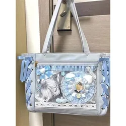 Blue Womens Shoulder Bag Leather Sweet Lolita Jk Elegant Cute Casual Ita Bag Japanese Style Transparent Fashion Handbag