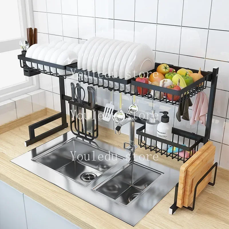 65CM Stainless Steel Kitchen Shelf Organizer Dishes Drying Rack Over Sink Drain  Countertop Utensils Holder