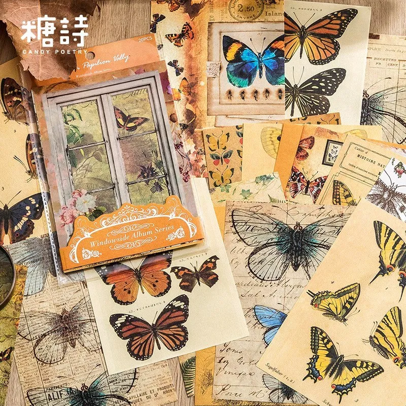 20 Vintage Scrapbooking DIY Material Paper Floral butterfly Decorative Retro Natural Collection Art Craft Diary Journal Supplies