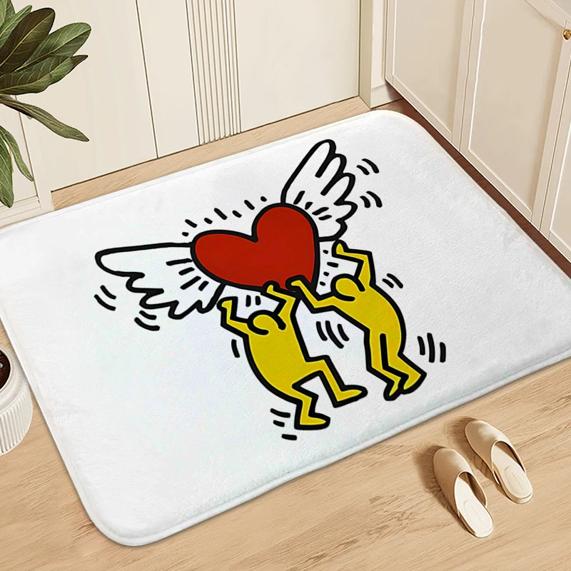 Foot Mat H-Haring G-Geometric Graffiti Cute Carpet for Bedroom Washable Non-slip Kitchen Living Room Rug Doormat Entrance Door