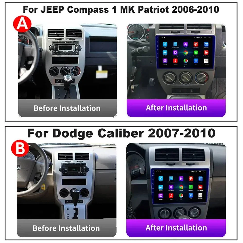 Android 13 For Dodge Caliber Jeep Compass 1 MK Patriot 2006 - 2010 Car Radio Multimedia Blu-ray QLED Navigation GPS No 2 Din DVD