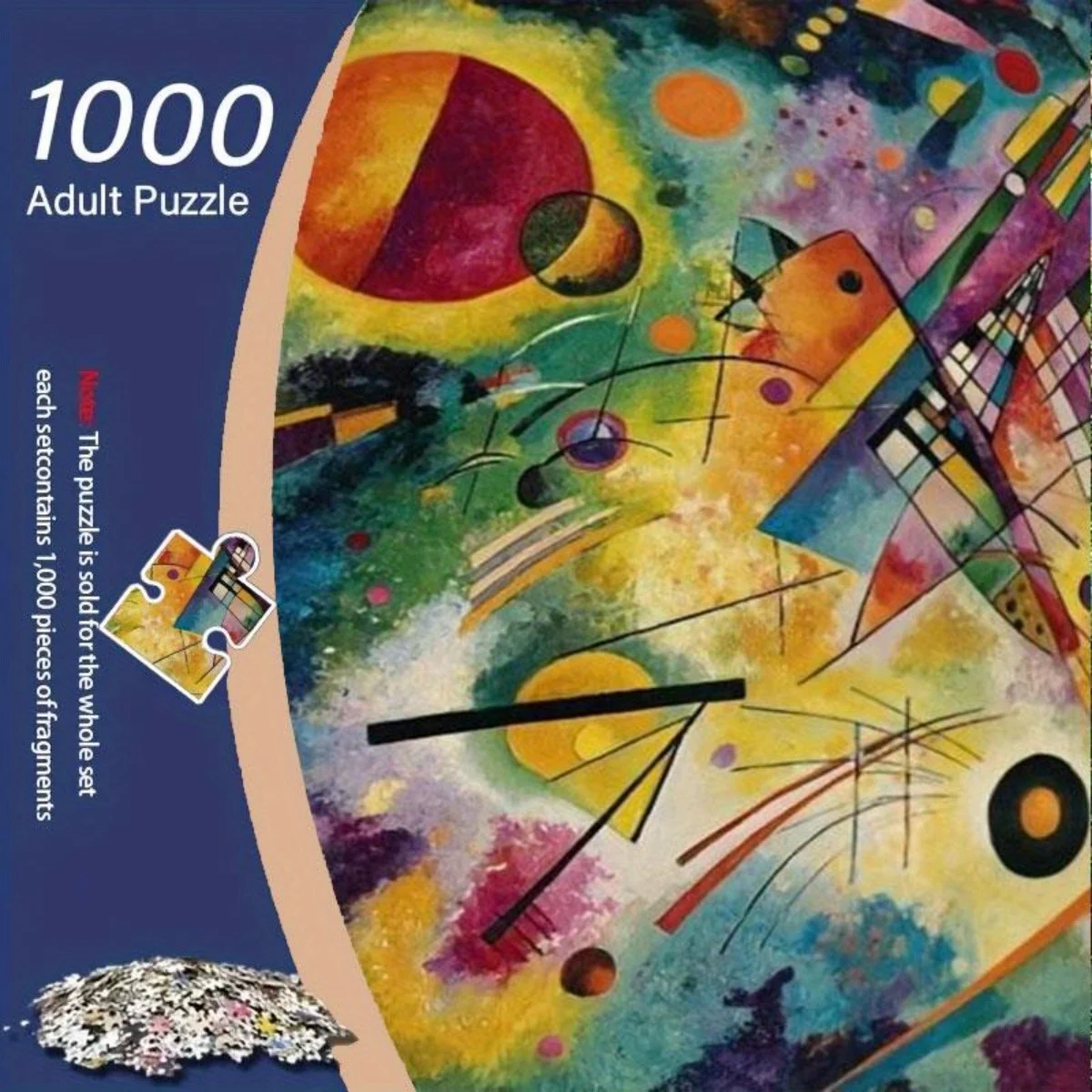 

1000 шт. головоломка с абстрактным искусством-яркий геометрический симфонический дизайн, динамические линии и мечтательный свет и тень, большая безрамная головоломка