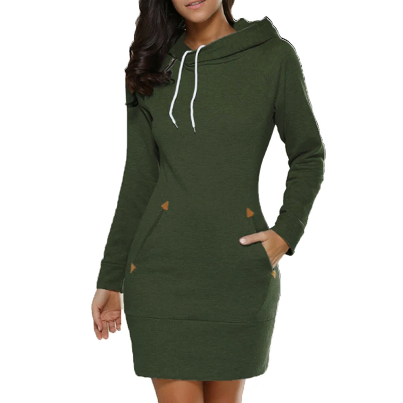 Fashion Autumn and Winter Women\'s Short Hoodie Slim Fit Dress Solid Color Hoodie Dress Women\'s Long Sleeve Sweater Dress