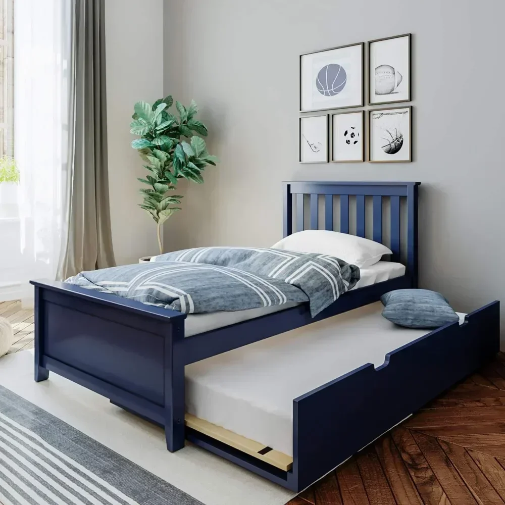 

Wood Bed Frame With Headboard For Kids With Trundle Bed Bases & Frames Slatted Blue Children Furniture