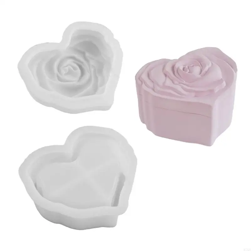 

97QE Gypsum Cup Mold Rose Heart Shaped Silicone Molds Gypsum Jewelry Case Mold